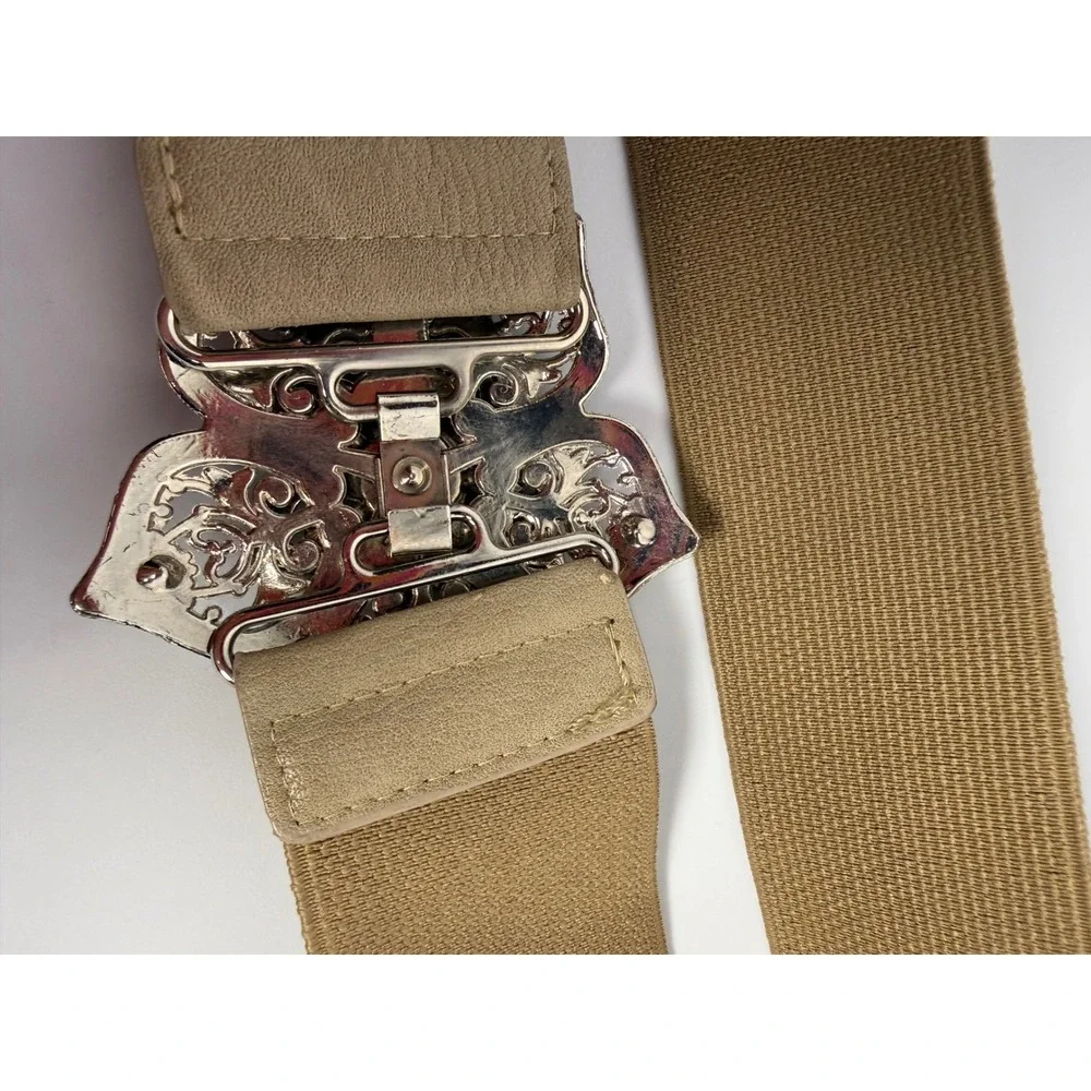 Rhinestone Floral Stretch Waist Belt Y2K Boho Glam‎ Beige 40